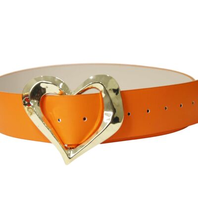 Neon Orange Hammered Heart Buckle Belt