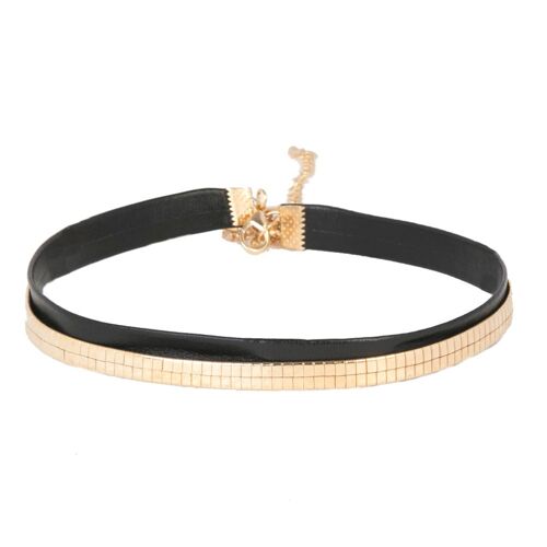 Gold Double PU &  Metal Cut Line Choker