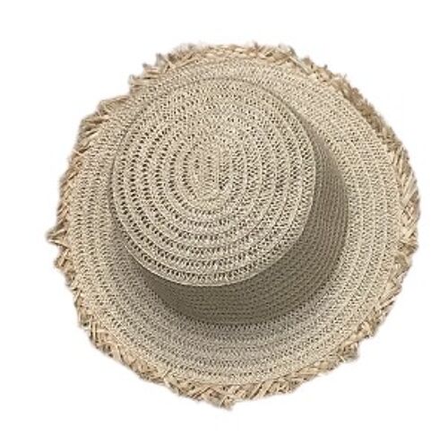 Cream Frayed Edge Bucket Straw Summer Boater Hat