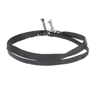 Black Double PU & Metal Cut Line Choker