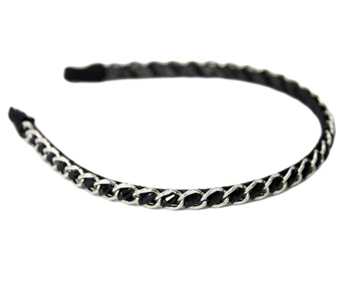 Chain and Crystal Headband - ONE SIZE - Silver - POLYESTER