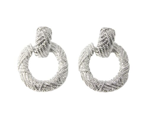 Silver Textured Circle Drop Earrings