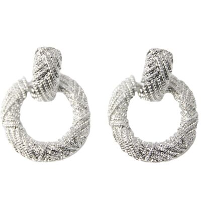 Silver Textured Circle Drop Earrings