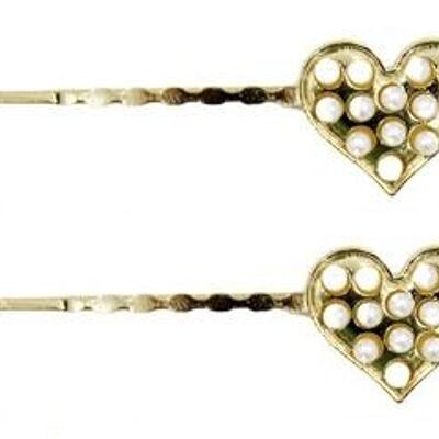 Gold Pearl Heart Two Pack Clips
