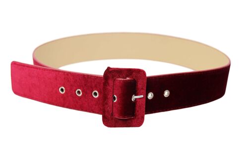 Red Velvet Belt With Rectangle Buckle