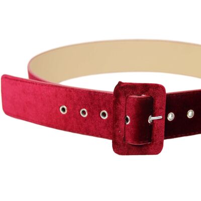 Red Velvet Belt With Rectangle Buckle