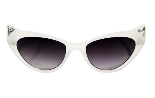 White Cat Eye Sunglasses With Stone Detail