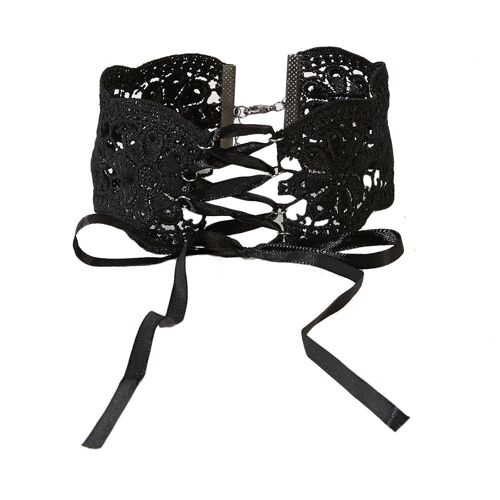 Black Crochet Choker Tie Up Silk Ribbon