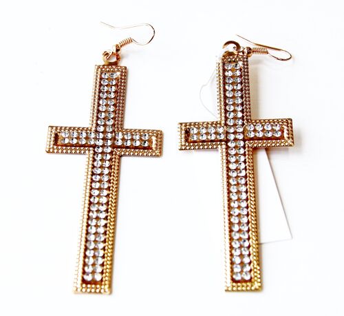 Gold Diamante Cross Earrings