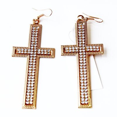 Gold Diamante Cross Earrings