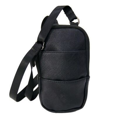 Black PU Mini Cross Body Bag With Front Pouch