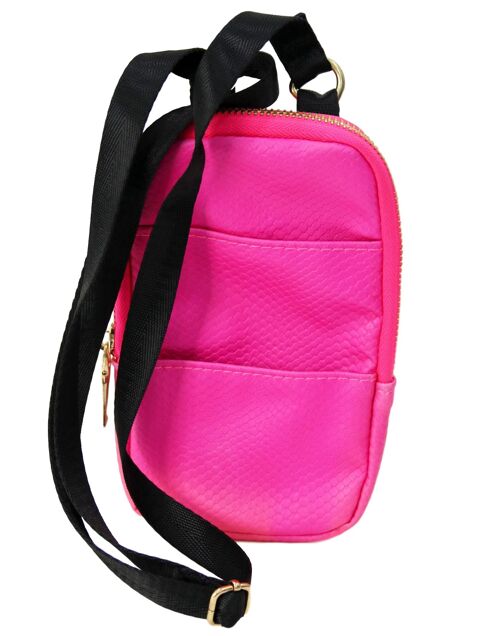 Neon Pink Pu Mini Cross Body Bag/neck bag With Front Pouch