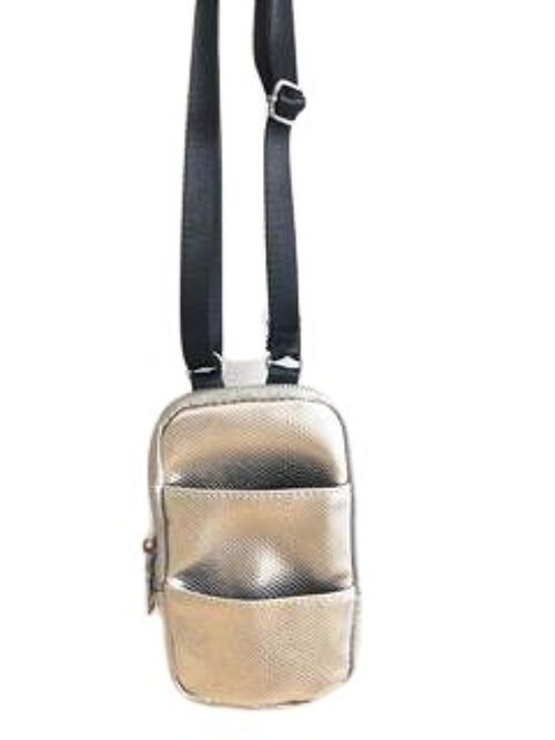 Silver PU Mini Cross Body Bag/Neck Bag With Front Pouch