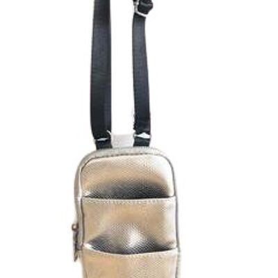 Silver PU Mini Cross Body Bag/Neck Bag With Front Pouch