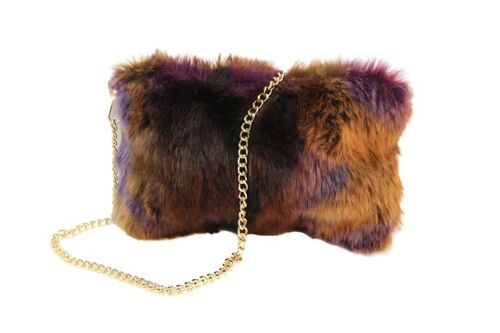 Brown and Purple Faux Fur Chain Bag
