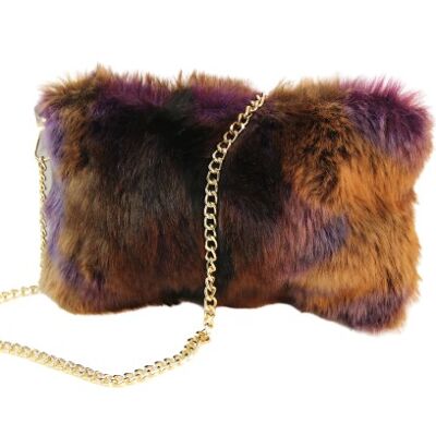 Brown and Purple Faux Fur Chain Bag
