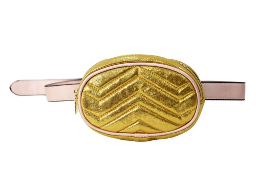 Gold Glitter Belt Bag With Pink Faux Leather (PU) Belt