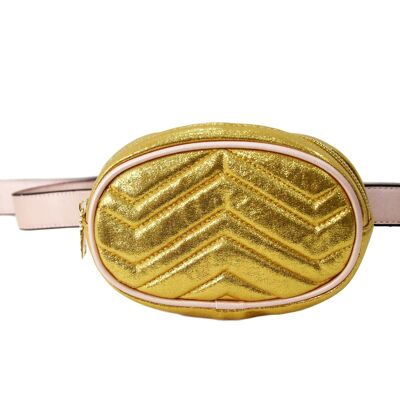 Gold Glitter Belt Bag With Pink Faux Leather (PU) Belt