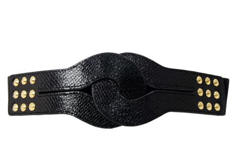 Black Elasticated Studded Belt w/ Snake Skin Print Design