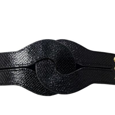 Black Elasticated Studded Belt w/ Snake Skin Print Design