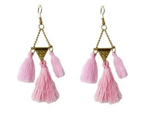 Pink Triangle Tassel Earrings