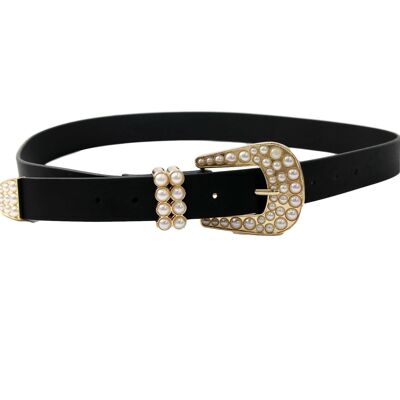 Pearl Embellished Western Buckle Belt