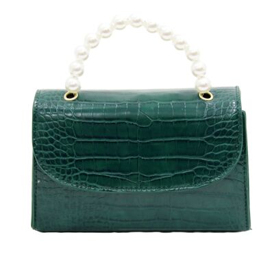 Green Croc PU Pearl Handle Bag
