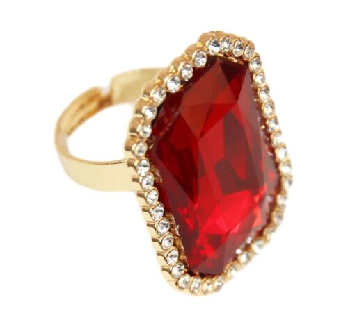 Red Octagon Stone Diamante Ring