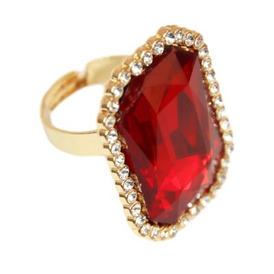 Red Octagon Stone Diamante Ring