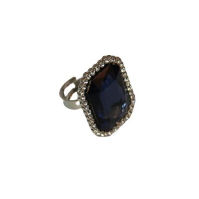 Navy Octagon Stone Diamante Ring