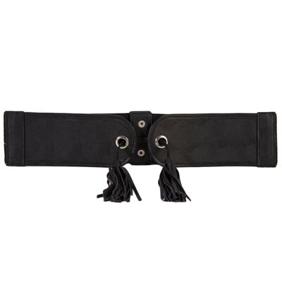 Black PU Leather Elasticated Belt w/ Tassels