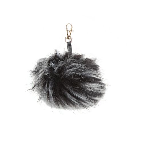 Fluffy Black  Pom Pom Keyring