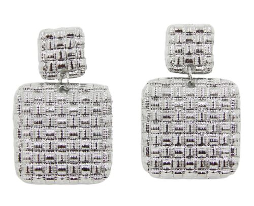 Silver Textured Square Drop Earrings