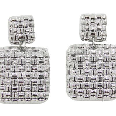 Silver Textured Square Drop Earrings
