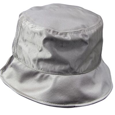 Silver Plain Satin Bucket Hat