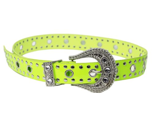 Neon Lime Western Diamante Eyelet Belt