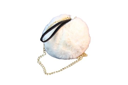 Cream Mini Faux Fur Circle Bag with Pu Strap