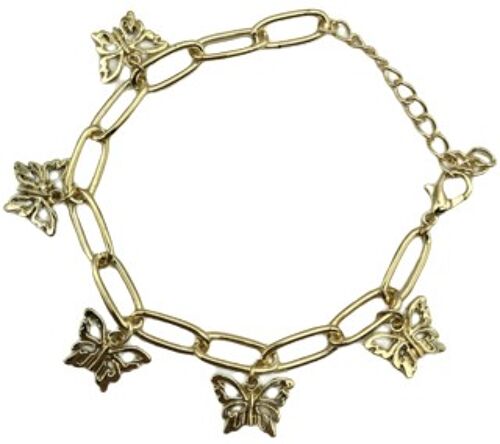 Light Gold Butterfly Drop Chain Bracelet