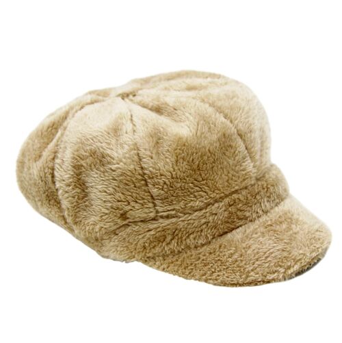 Beige Faux Fur Baker Boy Hat
