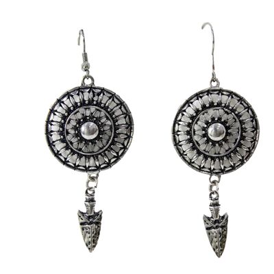 Silver Aztec Style Earrings with Arrowheads