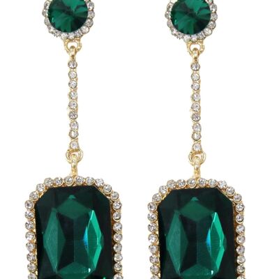 Green Rectangle Gem Drop Diamante Earrings