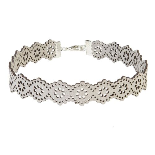 Grey Filigree Laser Cut Out Suede Choker