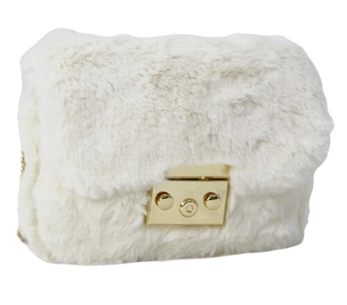 Cream Fur Bag with Gold Chain