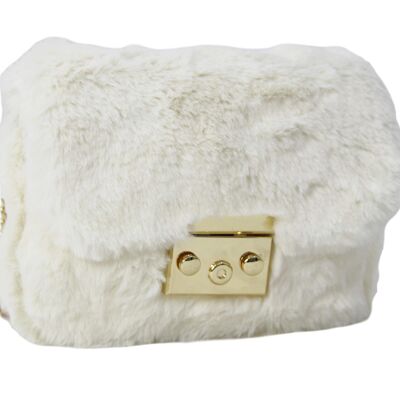 Cream Fur Bag with Gold Chain