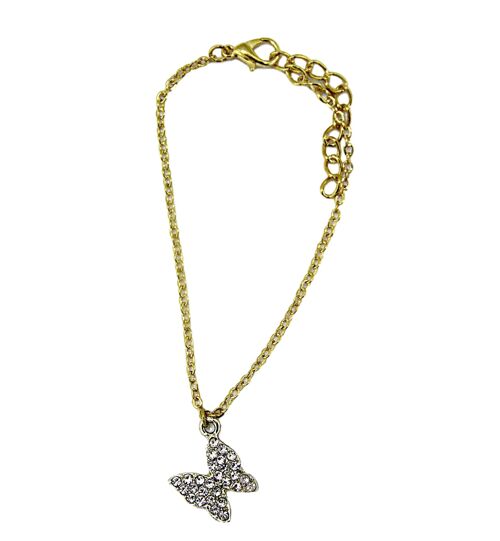 Light Gold Diamante Butterfly Detail Anklet