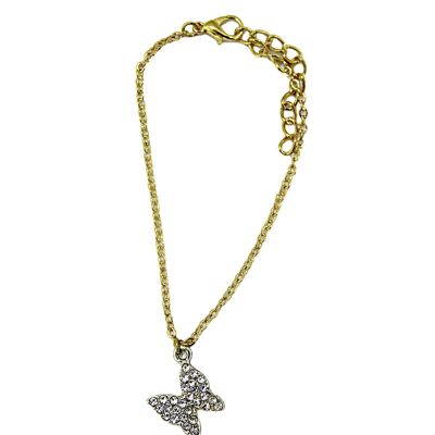 Light Gold Diamante Butterfly Detail Anklet