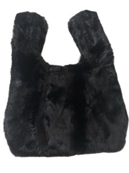 Black Fur Bag With Handles
