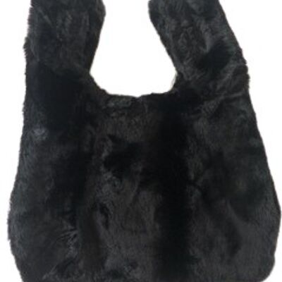 Black Fur Bag With Handles