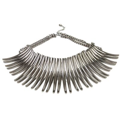 Grey High Neck Tribal Necklace with Curved Design