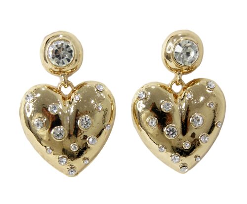Gold Heart Diamond Stone Earrings